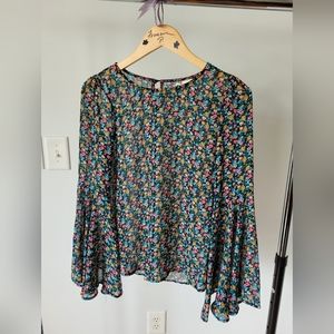 70's Inspired Mesh Floral Blouse